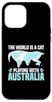 Coque pour iPhone 12 Pro Max Le monde est un chat qui joue avec l'Australie World Map Traveler