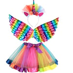 M MUNCASO Costume de fée pour fille – Costume d'ange – Robe de princesse en tulle avec ailes d'ange, bandeau licorne pour filles de 3 à 10 ans, Arc-en-ciel, 3-10 ans