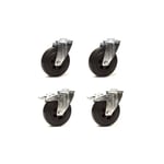 Roulettes industrielles - ROUES-ET-ROULETTES.COM - Lot de 4 - Pivotantes - Frein caoutchouc noir 100mm