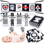 HappyKidsClub Jouet Bebe 0-12 Mois, Livre Tissu Noir et Blanc Montessori Jeux Eveil Hochet Bebe Cadeau Naissance Fille Garcon Jouets d'éveil Sensoriel Carte Contraste Bebe