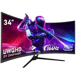 Gawfolk Écran PC Ultra Large 34 Pouces 1500R incurvé 144Hz Gaming Computer Moniteur,21:9 UWQHD(3440x1440),Adaptive Sync，HDR，178 ° Angle Vue，DisplayPort、HDMI，VESA 75 * 75MM-Noir