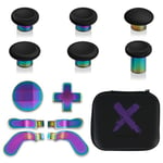 eXtremeRate 13 in 1 Component Pack Kit for Xbox Elite Series 2 Controller, 6 Metal Thumbsticks & Tool, 2 D-Pads, 4 Paddles for Xbox Elite Series 2 Core Controller - Metallic Rainbow Aura Blue & Purple