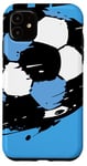 Coque pour iPhone 11 Maillot de football bleu clair et blanc avec ballon de football