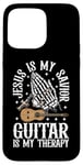 Coque pour iPhone 15 Pro Max Jesus Is My Savior Guitar Is My Therapy Foi Musique Amour