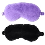 marysgift Sleep Masks 2 Pcs Plush Cute Fluffy Eye Masks for Sleeping Adjustable Sleep with Elastic Band Fits for Women Girls Kids Black and Purple, YZ0048