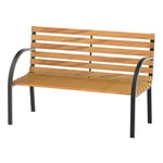 2 Seater Garden Bench Metal Wooden Slatted Seat Backrest Patio Chair