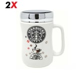 SET OF 2 STARBUCKS TRAVEL MUG CERAMIC COFFEE TEA CUP LID WORK HOT COLD DRINKS UK