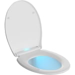 Todot - Abattant wc avec Veilleuse led, Cuvette Toilette Lumineux avec Frein de Chute et Charnière Réglable, Lunette de Toilette Blanche Forme o en