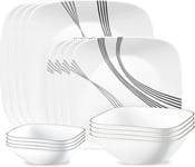 Corelle Urban Arc 16pc, Service for 4, Dinnerware Set, 8 Plates Bowls, Chip & B