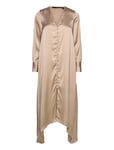 Vero Moda Vmemma Ls Long Satin Button Dress Wvn Beige