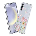 Nuxiady Coque pour Samsung Galaxy A15 5G / 4G Silicone Transparente Antichoc Housse TPU Fleur Anti-Rayures Étui Bumper avec Coins Renforcés Cover pour Galaxy A15, Fleur Papillon