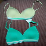 M&S 2 T Shirt Bras Non Wired 1 Green 1 Lemon Size UK 28A BNWT