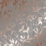 Superfresco Easy Rose Gold Milan Trail Floral Wallpaper - Paste The Wall - Grey & Rose Gold Wallpaper - Contemporary Metallic Leaf Floral Design - Suitable for Any Room - Feature or All 4 Wall Design