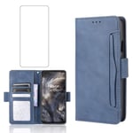 Phone Case for Oneplus Nord /5G With Tempered Glass Screen Protector Card Holder Slot Stand Kickstand Shockproof Protective Wallet Purse Leather oneplusnord 1 plus 1plus one+ one + 1+ one+ Blue