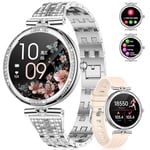 LIGE Montre Connectée Femme Bluetooth Appels pour Android iOS Montre Femme Connectée 1,19" AMOLED Fitness Activity Tracker Fréquence Cardiaque Sommeil Moniteur Diamond Argenté Acier Smartwatch Femme