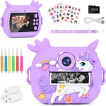 Appareil Photo Instantané,2.4"" Écran Appareil Photo Numérique Enfant,Caméra Vidéo Avec Papier D'Impression Et Carte 32Gb Stylos Colorés,Noël Anniversaire Cadeau Pour Enfant 3-10 Ans (Violet)