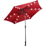 RELAX4LIFE Ø270CM Parasol Lumineux Inclinable| Éclairage Solaire| 6 Baleines| Toile Épaisse 180g/m²| Mât en Acier Inoxydable| Rouge