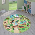 Paco Home Tapis Enfant, Tapis Chambre Jeu Garçon Fille Moderne Antidérapant, Dimension:160 cm Rond, Couleur:Beige