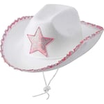 Vit Cowboyhatt i Filt, Prinsesshatt med Rosa Sekvensstjärna (Cowboy)