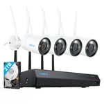 Reolink 4K Kit Caméra de Surveillance Wi-Fi 6 Extérieure, 2,4/5GHz WiFi, 12CH 2To NVR, 4X 8MP Caméra WiFi, Vision Nocturne Couleur, Kit Vidéo Surveillance avec Détection Personne/Véhicule,RLK12-800WB4