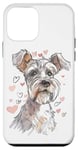 Coque pour iPhone 12 mini Croquis de chien mignon Schnauzer avec cœurs