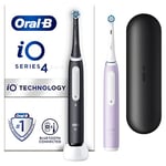 Oral-B iO4 2x Electric Toothbrushes For Adults, 2 Toothbrush Heads, Travel Case, 4 Modes With Teeth Whitening, 2 Pin UK Plug, Black & Lavender