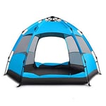 LIZHIOO Tente De Camping Automatique pour 3-5 Personnes / 5-7 Personnes, Tente Touristique Hexagonale Hexagonale D'été Double Couche, Adaptée Aux Voyages en Plein Air (Color : 3 5 Person Blue)