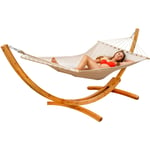 Amanka - Hamac avec Support Bois - 325cm Support Hamac Exterieur Double Hamac sur Pied - beige