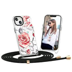 Dniodio Coque pour iPhone 13/iPhone 14 avec Cordon(1.6M),Antirayures Antichoc Transparent Détachable Coque Collier Réglable Téléphone Housse Étui Portable Lanyard Case Protection Complète Cover(6.1")