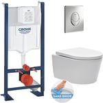 Pack WC Rapid SL autoportant GROHE + cuvette sans bride SAT, fixations cachées + plaque Skate Air chrome (ProjectSATrimless-2)