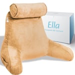 Ella Coussin de Lecture avec rouleau de cou - Oreiller de Lecture Avec Accoudoirs, Soutien du Dos et du cou pour la Lecture ou la Relaxation - Coussin de Dossier Fauteuil de Lecture - Velours (Marron)