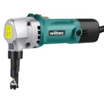 WilTec Grignoteuse électrique de de tôle et Plastique – 500 W – Profondeur de Coupe 2,5 mm – 2000 TR/Min Max. – Outil de découpe de métal – Tête de Coupe orientable 360°