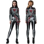 Dam Halloween Skelettben Vuxen Cosplay Kostym Festkläder Outfit Jumpsuit S