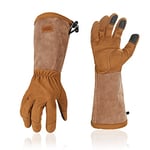 Vgo... Gants de jardinage pour femmes, gantelet d'élagage, manches longues, anti-épines, puncture protection, avant-bras long, écran tactile (SL6592,Marron,9/L,1Paire)