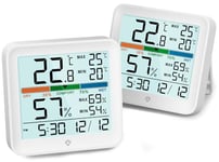 NOKLEAD thermomètre hygromètre interieur maison avec Grand LCD rétroéclairage tactile, Max/Min de Confort d'Air pour Moniteur température et humidité chambre bebe cave a vin,2 Pièces