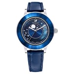 Swarovski Montre Octea Lux, Lune, Bracelet En Cuir, Bleu, Acier Inoxydable