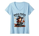 Womens Hocus Pocus I Need Coffee to Focus Funny Halloween V-Neck T-Shirt