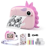 HiMont Appareil Photo Numérique Instantané,avec Papier d'impression & Carte TF 32G, Caméra Vidéo avec Stylos Colorés pour Le Bricolage, Cadeau pour Filles Garçons de 3-14 Ans