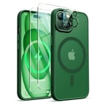 ORETECH Coque Magnétique pour iPhone 15, Translucide Mat Arrière Coque pour iPhone 15 avec 2 Verre Trempé et 1 Caméra Protecteur,Coque Antichoc pour iPhone 15 Compatible Mag-Safe 6.1" Vert