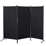 HOMCOM Paravent 3 Panneaux dim. 2,53L x 0,5l x 1,82H m Store latéral Brise-Vue paravent sur Pied séparateur métal Polyester Haute densité Noir