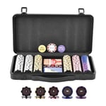 VEVOR Mallette de Poker 300 Jetons de Poker en Argile et ABS 14 g 40x3,3 mm avec 2 Jeux de Cartes Texas Hold'em 1 Bouton de Croupier et 2 Boutons Blind pour Blackjack Jeux de Hasard Casino à Domicile