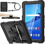 Coque Pour Huawei Mediapad T5 10,1 Pouces 2018,Coque Antichoc Robuste Avec Dragonne/Béquille Rotative À 360 Degrés,Protecteur D'écran,Bandoulière Pour Huawei Mediapad Tablet T5 (Noir)