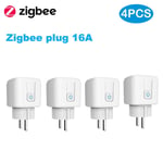 Prise Tuya Smart Zigbee 16A/20A,prise ue,compteur de puissance 3680W,compatible avec Alexa Assistant domestique et Hub Tuya ZigBee - Type zigbee plug 4pcs #B