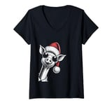 Womens Pig Christmas Santa Hat Pajama Funny Pig Xmas V-Neck T-Shirt