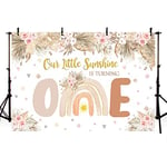 MEHOFOND 7x5ft Bohemia Girl 1st Birthday Backdrop Our Little Sunshine is Turning One Background Banner Pink Flower Boho Theme Party Cake Smash Decor Photo Studio Props Supplies