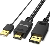 Câble Hdmi Vers Displayport, 4K@60Hz Cable Hdmi Vers Dp Avec Usb/Audio, Câble Hdmi À Display Port Adaptateur Actif Cordon Convertisseur Hdmi To Dp Pour Xbox 360 Ps4 Ps3 Ns, 2M[YIN141852]