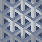 Holden Decor Glistening Trident Navy Blue Geometric Wallpaper Silver Metallic