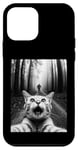 Coque pour iPhone 12 mini T-shirt drôle chat selfie avec Bigfoot