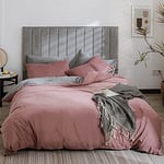 Sedefen Flanelle Housse de Couette 220x240cm + 2 Taies d'oreiller 65x65cm Rose Gris Réversible Parure de lit 2 Personnes Peluche Hiver Chaude Duveteuse Ado Linge de lit Avez Fermeture Éclair