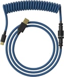 Câble Coiled | Câble Tressé à Double Gaine Fait à la Main | USB Type C vers A | Connecteur Aviator à 5 Broches pour Clavier de Jeu Mécanique Custom | Supporte la Charge Rapide 20W (Bleu Foncé)